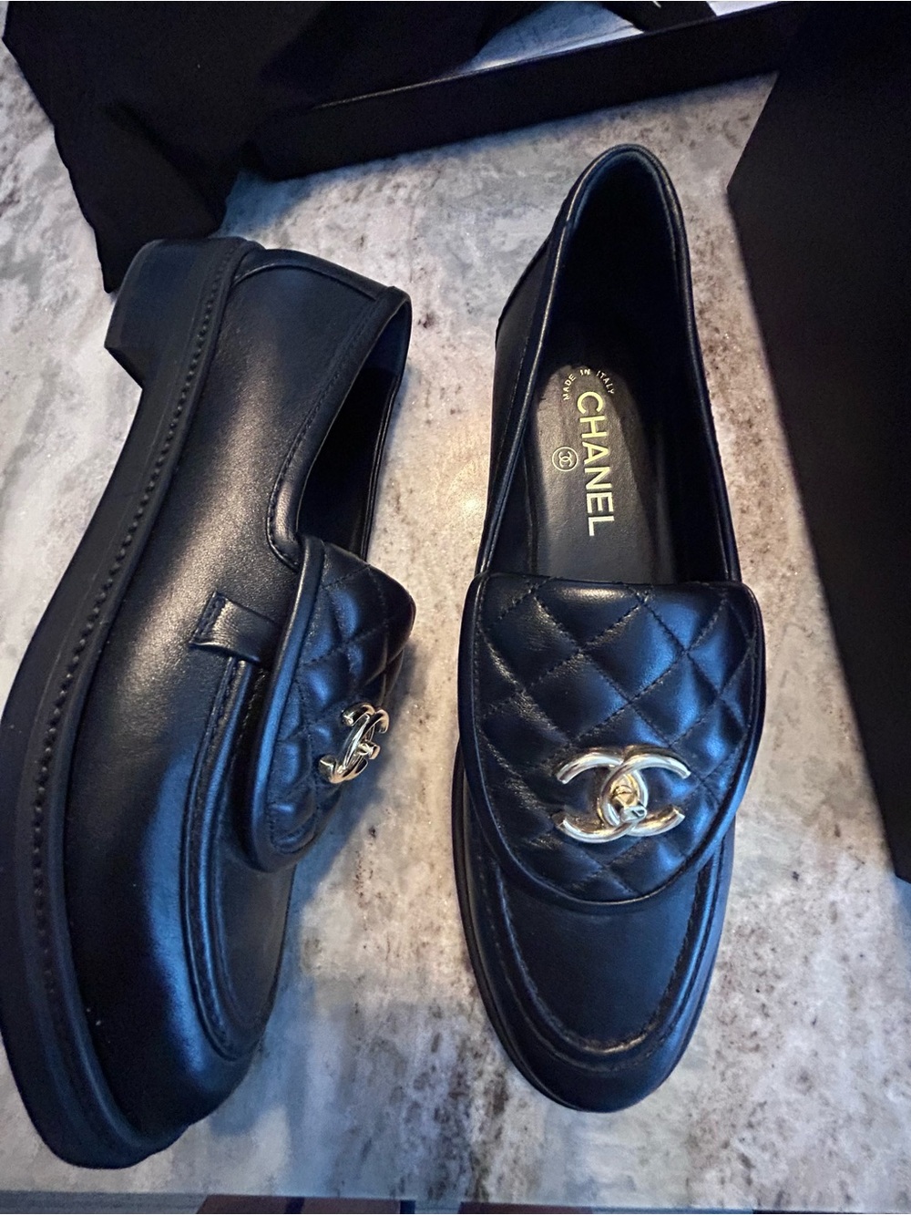 CHANEL Black Quilted Leather Loafers with Gold CC Hardware fits size 42 10 - Picture 7 of 11